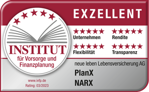 Siegel für die Bewertung: der PlanX der neue leben Versicherungen erhält vom Institut für Vorsorge und Finanzplanung die Höchstnote "Exzellent".
